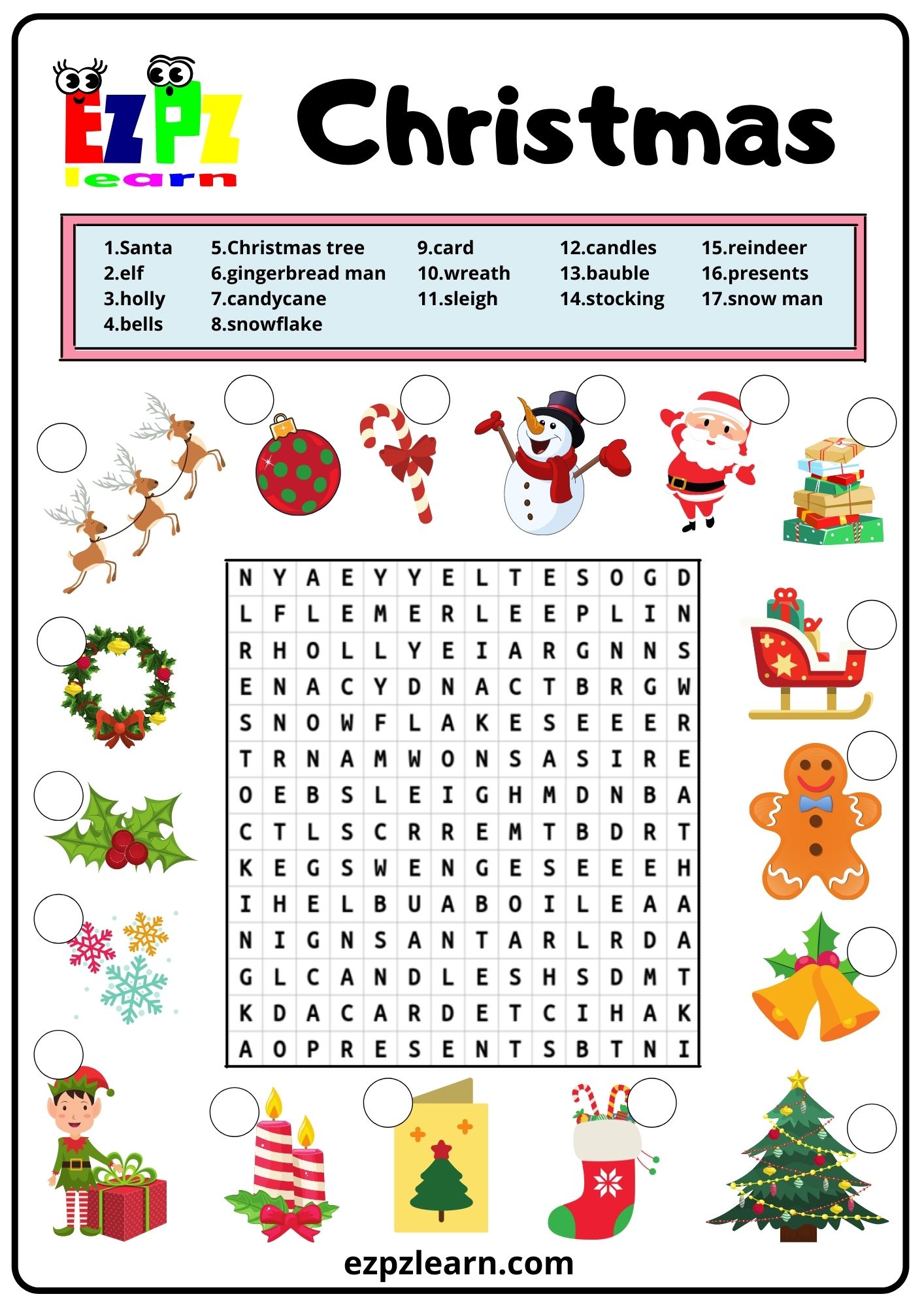 Christmas Word Search 2 - Ezpzlearn.com